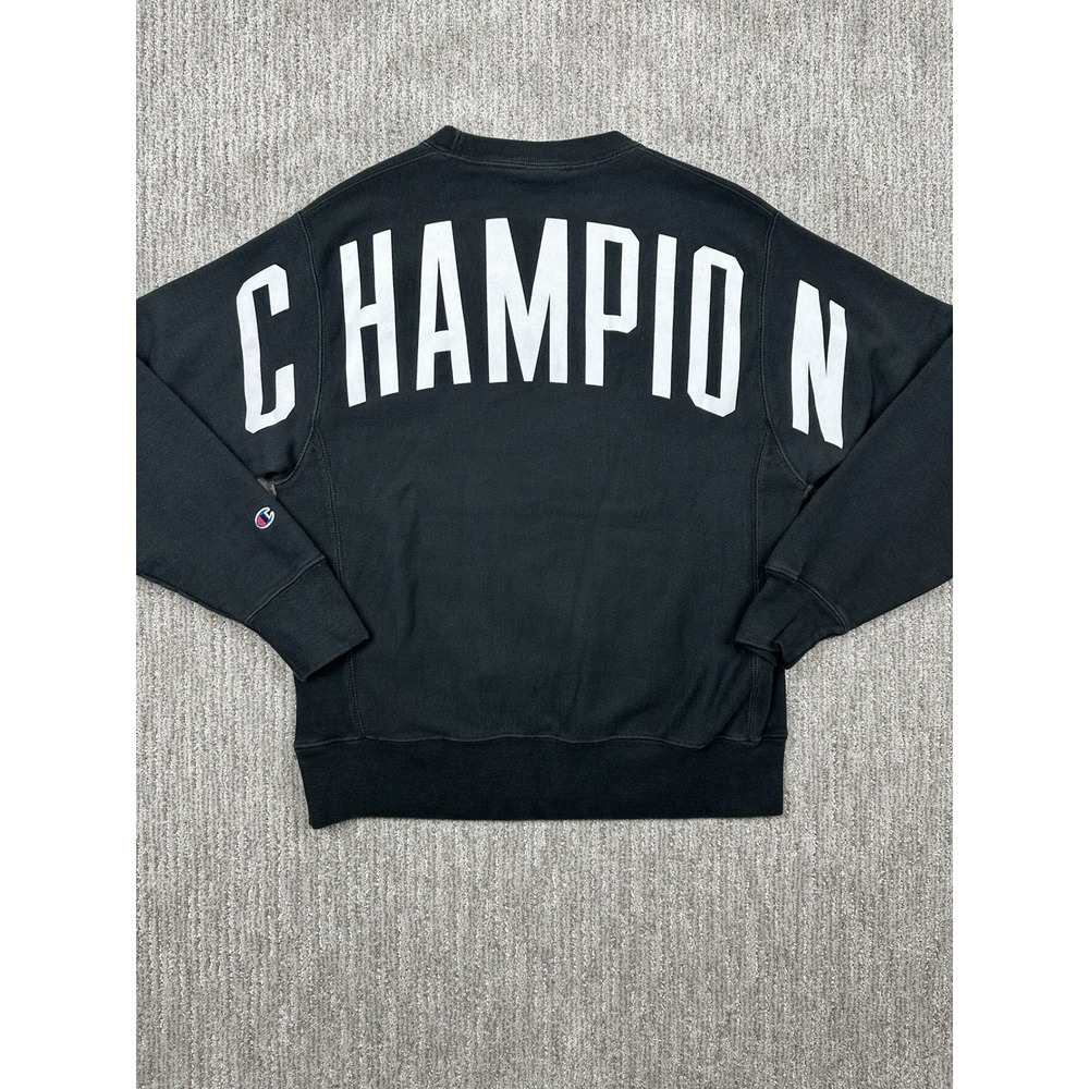 Champion Reverse‎ Weave Sweatshirt Mens Size M Black Back Spellout Crewneck Logo